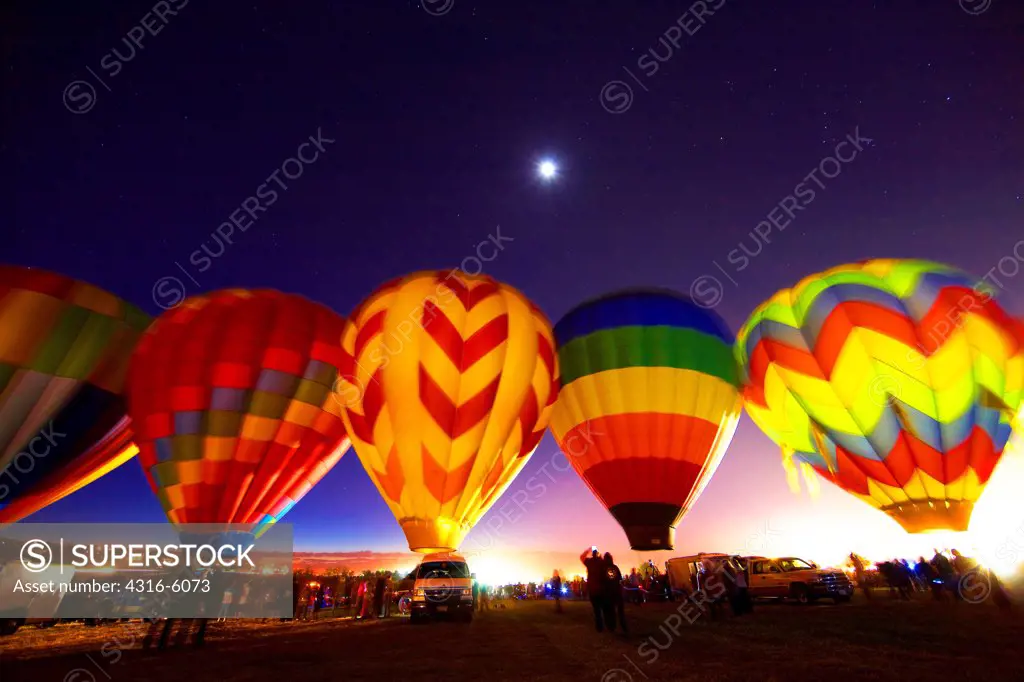 USA, Nevada, Reno, Hot Air Balloons at dawn