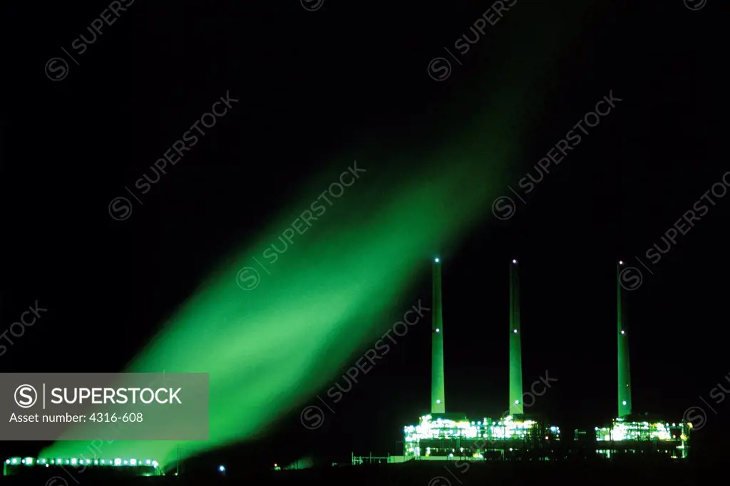 Coal Burning Power Plant at Night