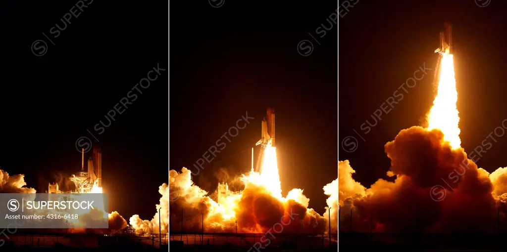 USA, Florida, Kennedy Space Center, sequence of launch of Space Shuttle Endeavour