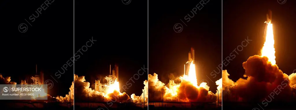 USA, Florida, Kennedy Space Center, sequence of launch of Space Shuttle Endeavour