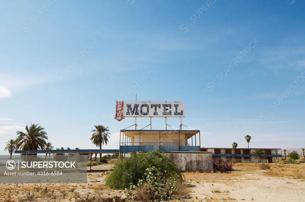 Abandoned motel on shore of Salton Sea, Bombay Beach, Imperial County, California, USA