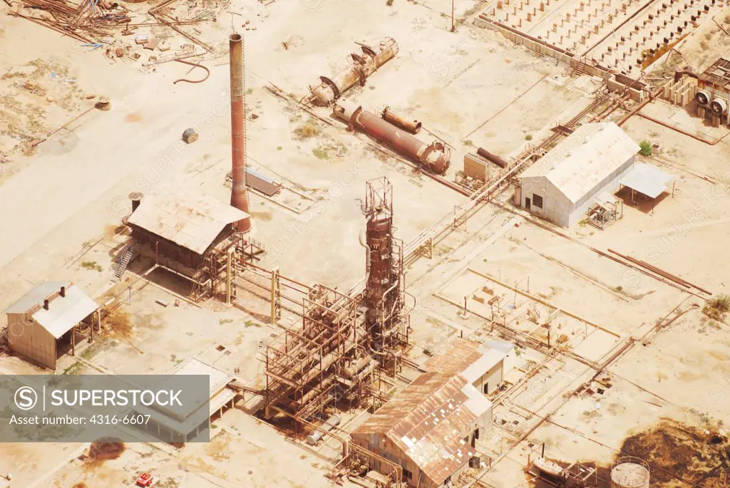 Aerial view of abandoned oil refinery, Haditha, Al Anbar Province, Iraq