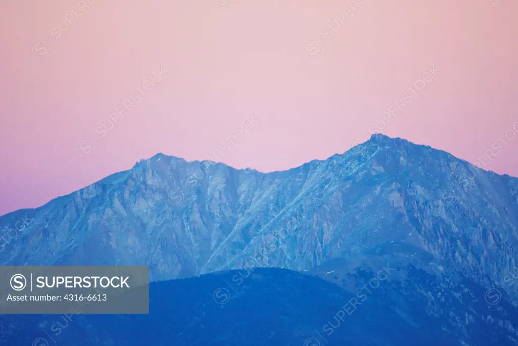 View of Montgomery Peak and Boundary Peak at dusk, Nevada, USA