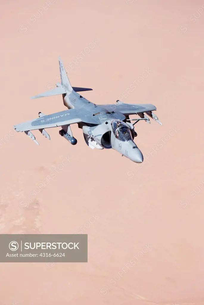 US Marine Corps AV-8B Harrier during a combat operation over the Al Anbar Province, Iraq