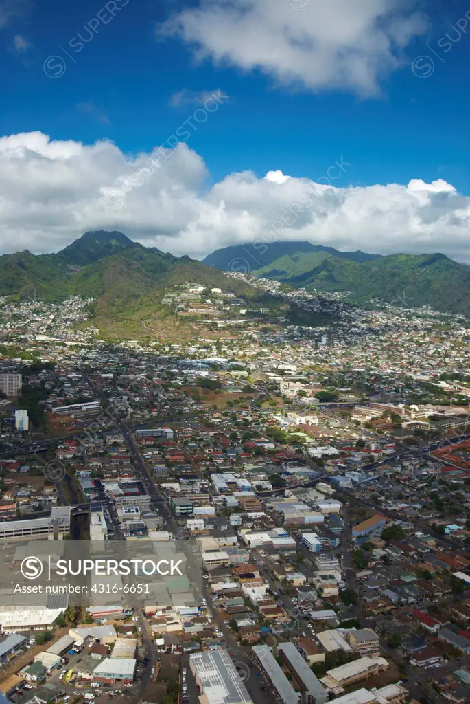 Aerial view of a city, Honolulu, Oahu, Hawaii, USA