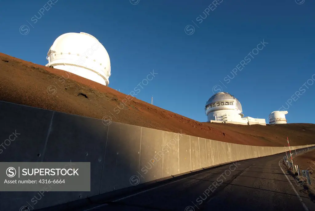 Observatories on a hill, Mauna Kea Observatory, Mauna Kea, Hawaii Islands, Hawaii, USA