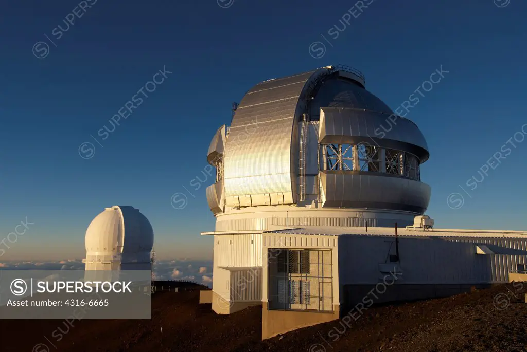 Gemini Observatory and Canada-France-Hawaii Telescope on a mountain, Mauna Kea, Hawaii Islands, Hawaii, USA
