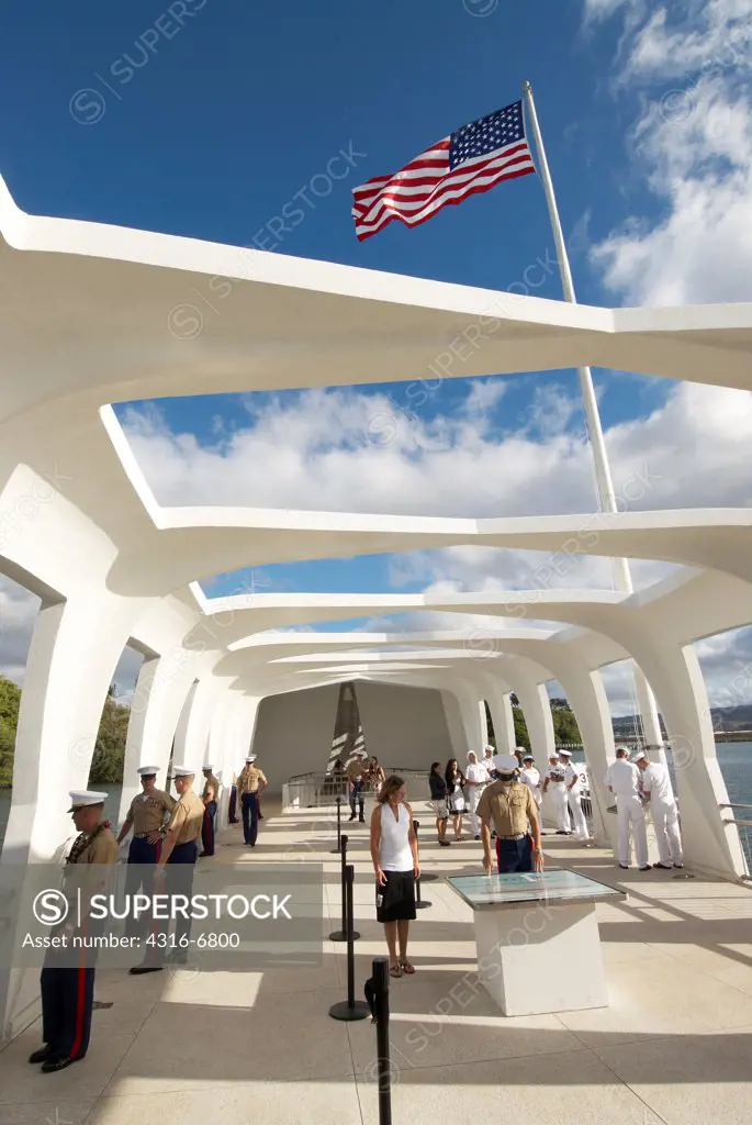Visitors at USS Arizona Memorial, Pearl Harbor, Honolulu, Hawaii, USA