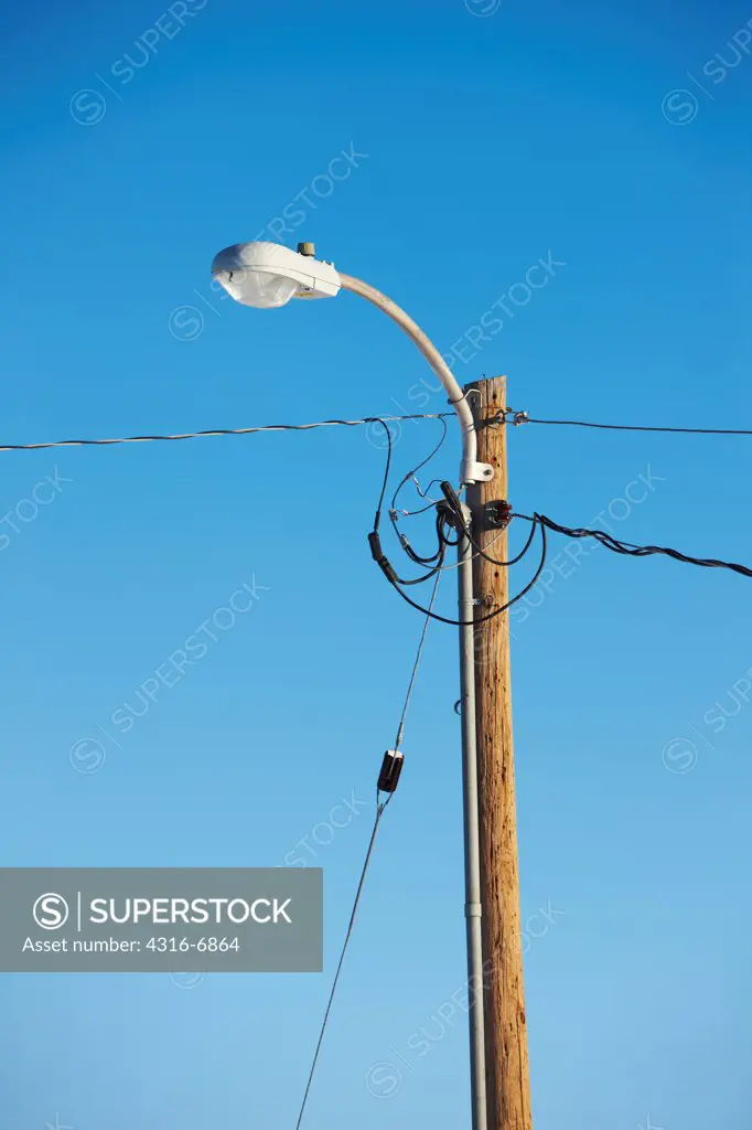 USA, Kansas, Street light atop power pole