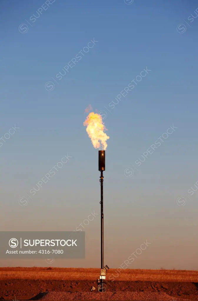 Gas flare in the eastern plains of Colorado, USA