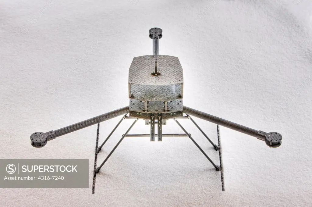 Prototype body of experimental carbon fiber unmanned aerial vehicle in snow