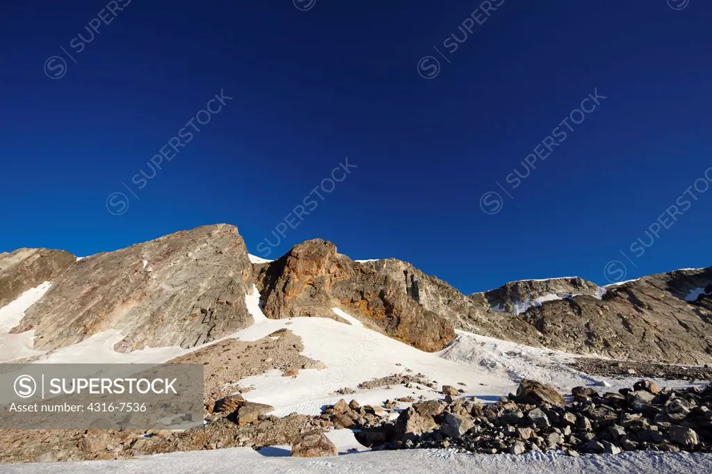 Steep, soaring mountain peaks of the Snowy Range of the Medicine Bow Mountains, southern Wyoming