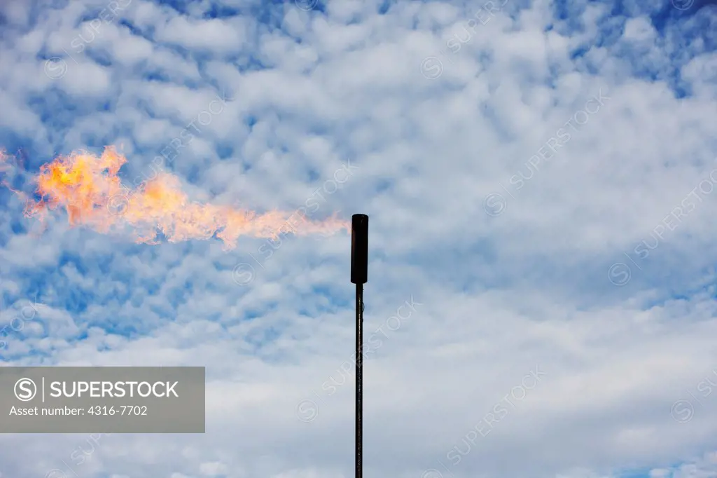 USA, Colorado, Natural gas flaring tower, Or flare stack