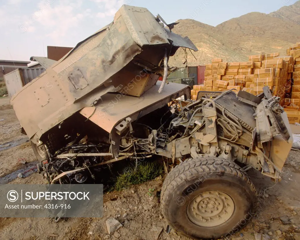 Remnants of a Humvee Destroyed By an Improvised Explosive Device