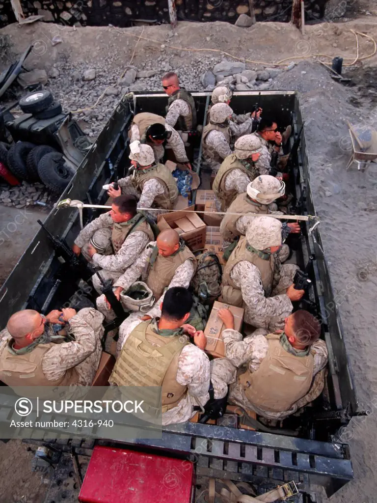 US Marines Loaded into a Large Troop Transport Before Embarking on a Combat Operation in Afghanistan's Eastern Kunar Province