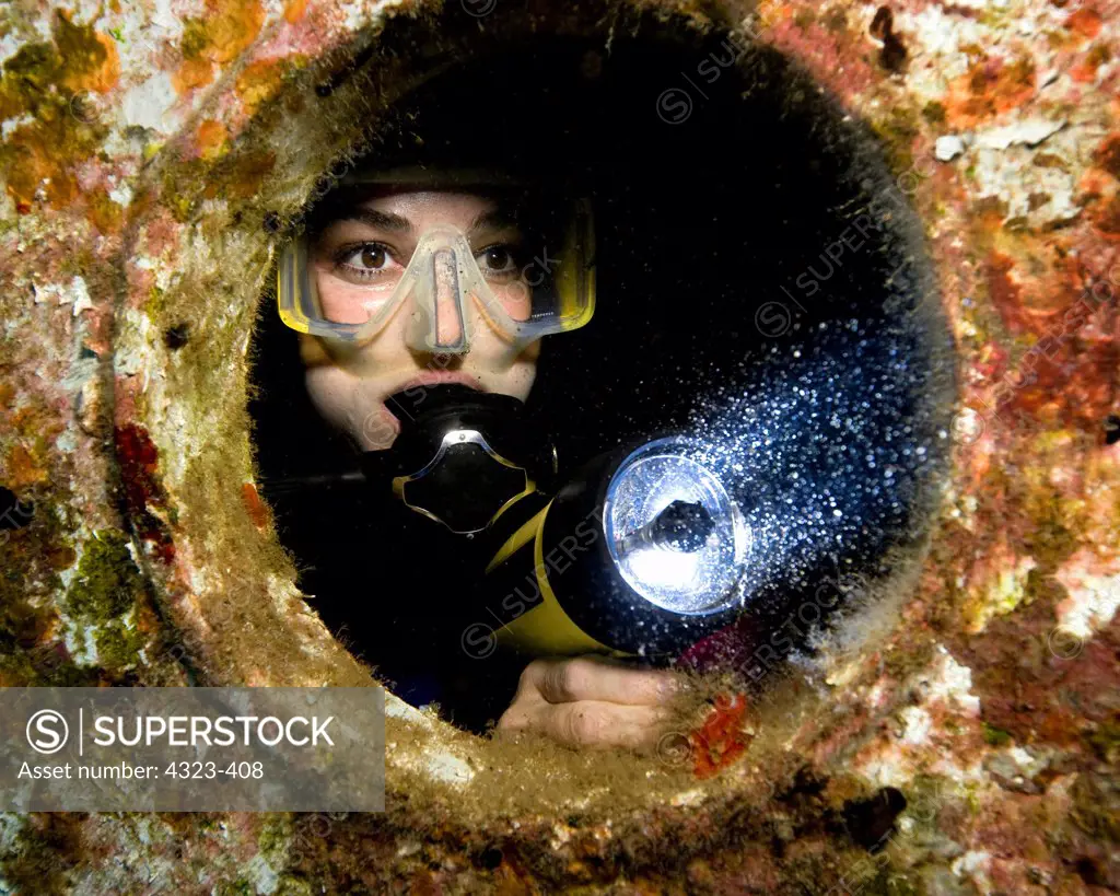 Scuba Diver Behind Porthole