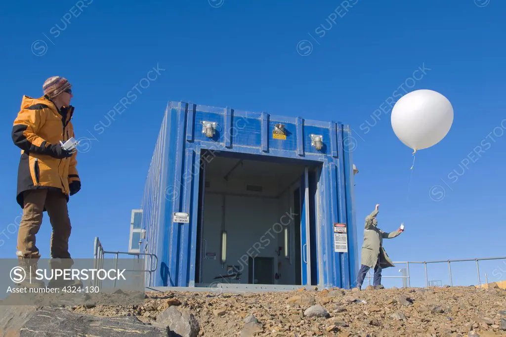Scientists at Work with Atmospheric Balloon at Davis Research Station