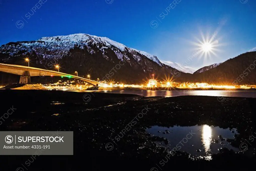 Blue Moon of December 2009 Rises Over Downtown Juneau