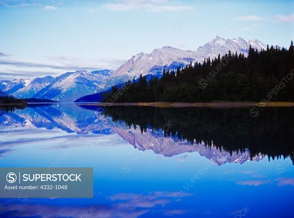 USA, Alaska, Lake Clark National Park, Lake Clark, Glassy water reflection