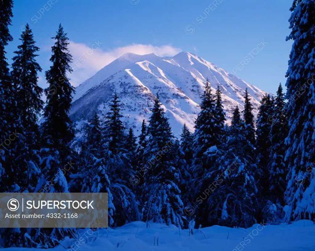 Snow-clad peak east of Sixmile Creek, Kenai Mountains, Chugach National Forest, Kenai Peninsula, Alaska.