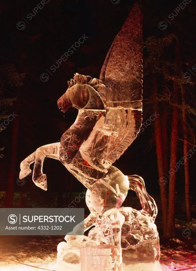 'Little Girl's Dream', ice carving of winged horse by David Tong and Dennis Wallace at the 15th annual World Ice Art Championship, Fairbanks, Alaska.