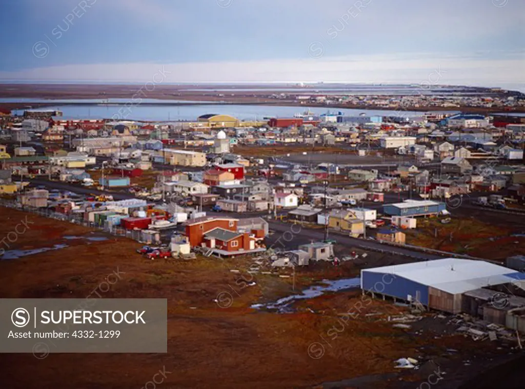 Aerial photograph of the town of Barrow, northernmost city in Alaska.