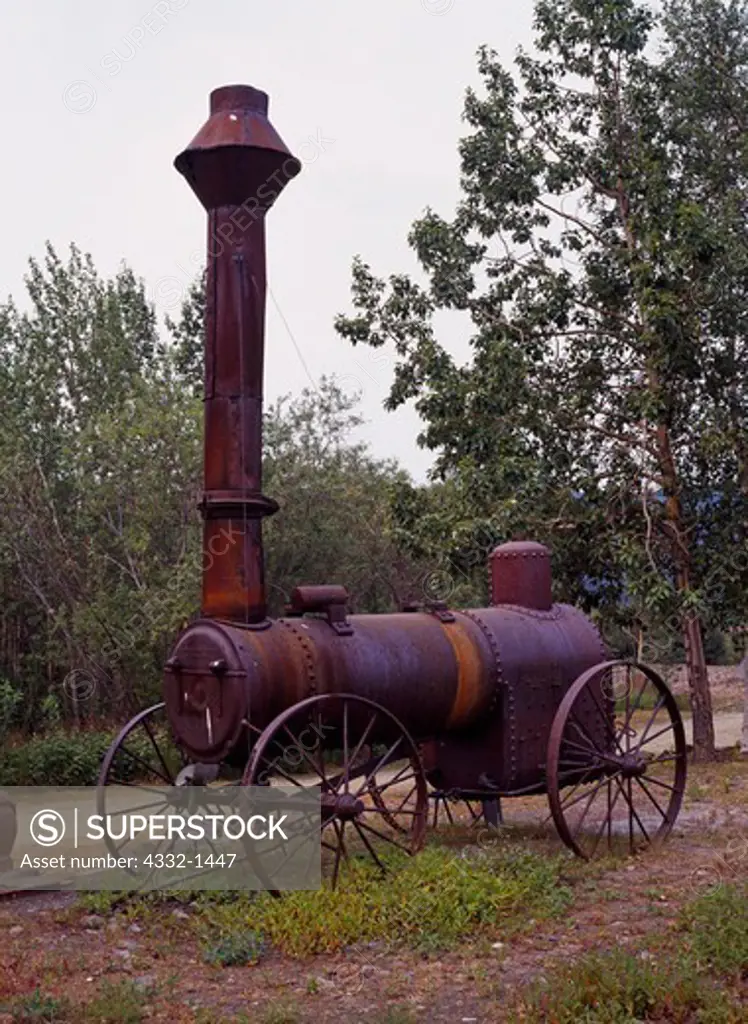 Antique steam boiler for placer gold mining in the ghost town of Flat, Alaska.