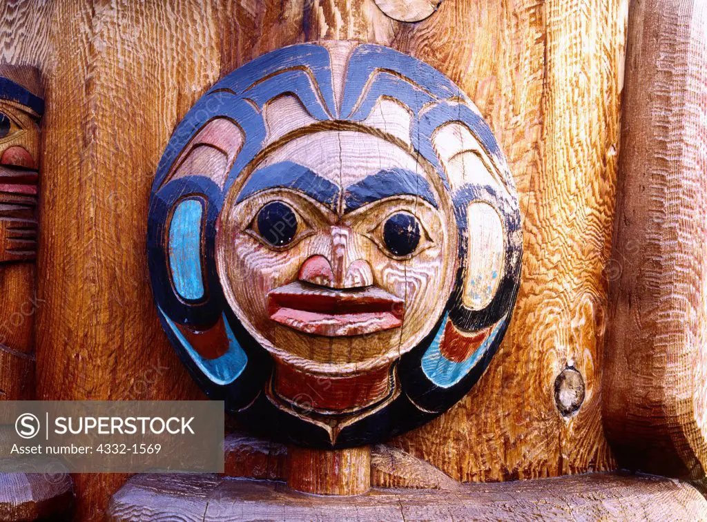 Totem pole carving, Sitka National Historic Park, Baranof Island, Southeast Alaska.
