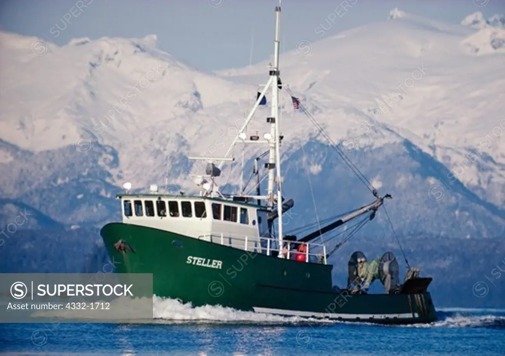 Trawler F/V Steller heading from Frederick Sound into Wrangell Narrows, Petersburg, Alaska.
