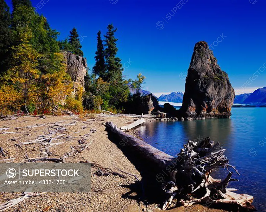Priest Rock along the shore of Lake Clark, Lake Clark National Park and Preserve, Alaska.