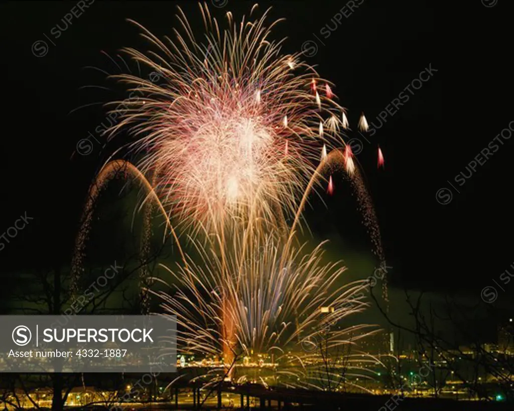Fireworks during the annual Fur Rondy celebration in February, Anchorage, Alaska.
