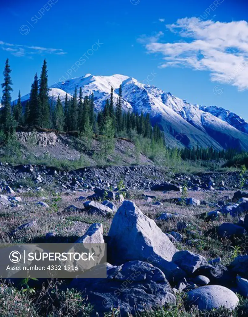 Snow-capped mountain between Nugget Creek and the Kuskulana River, Wrangell-St. Elias National Park, Alaska.