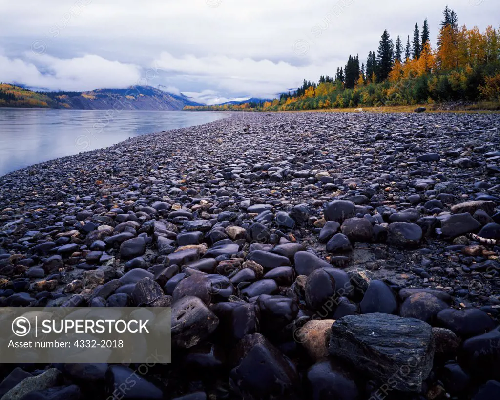 Stream-polished boulders along the Yukon river upstream form Eagle, Alaska.