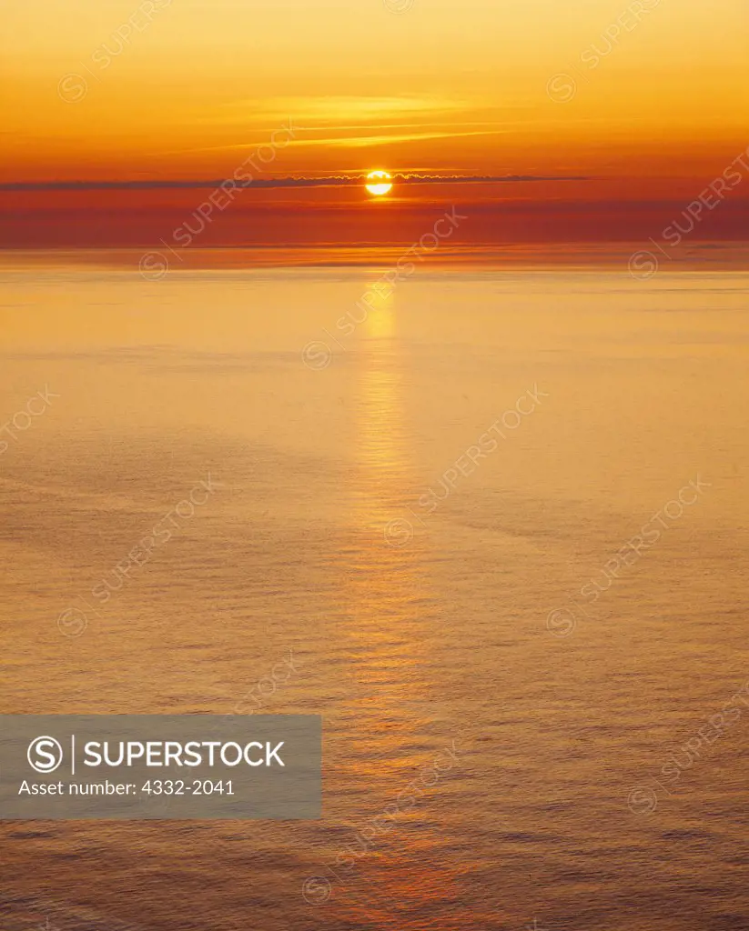 Sunset over the Bering Sea, view from High Bluffs, Saint George Island, Pribilof Islands, Alaska.