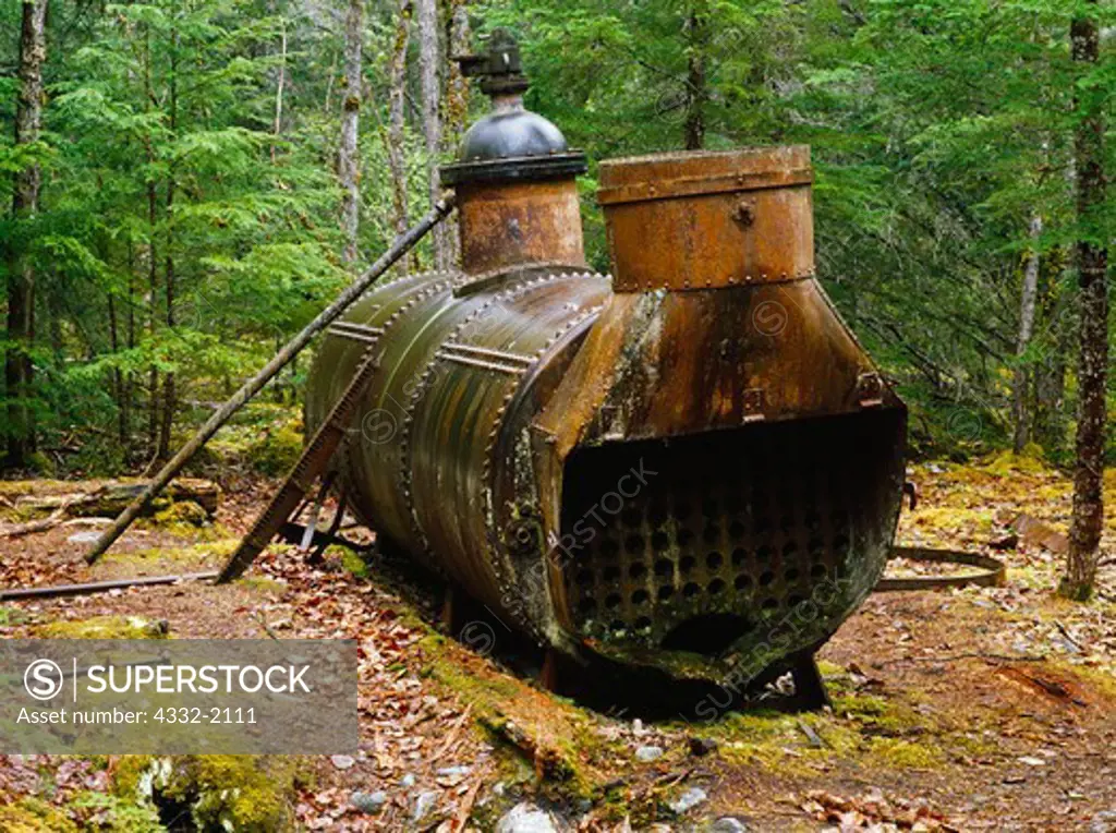 Abandoned Union Iron Works boiler for powering aerial tram, Canyon City, Chilkoot Trail, Klondike Gold Rush National Historical Park, Alaska.