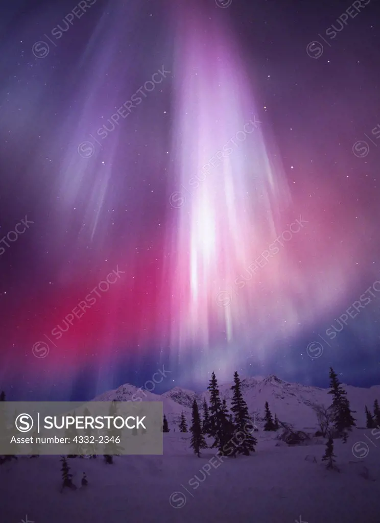 Beautiful aurora during geomagnetic storm on January 17, 2005, Talkeetna Mountains near Jack Creek east of Cantwell, Alaska.