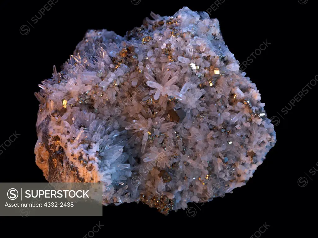 Quartz crystals with pyrite, specimen from Huaron mining province, Peru.