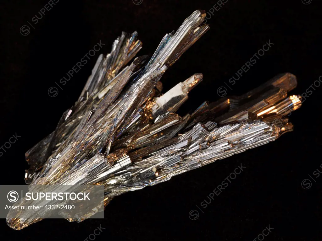 Stibnite crystals from the Wuling Antimony Mine, Xinning, Jiangxi Province, China.  70mmx40mmx30mm