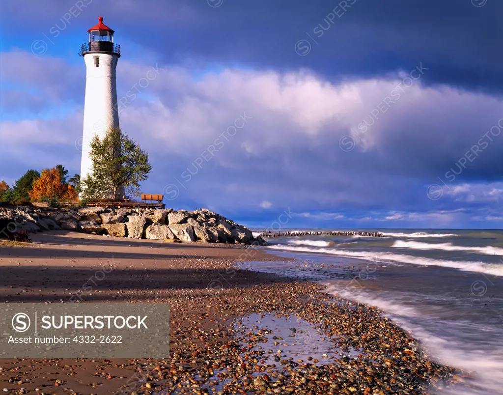 Crisp Point Lighthouse Tower built in 1903-04 along the shore of Lake Superior, Upper Peninsula of Michigan.