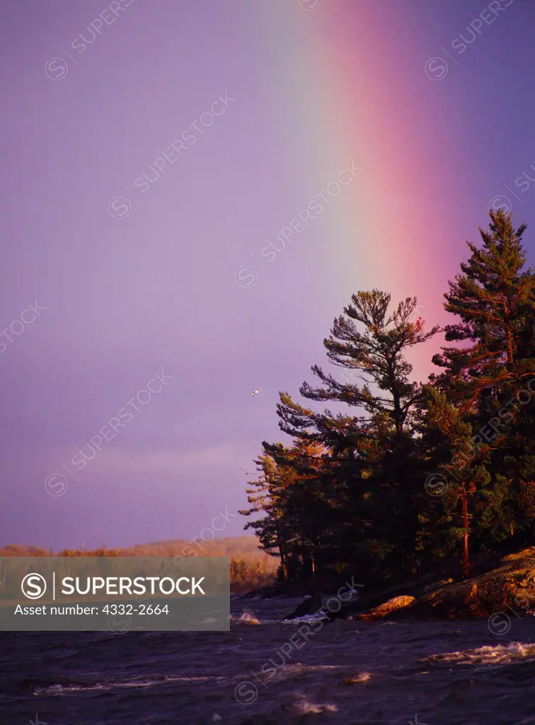 Rainbow above a stormy Kabetogama Lake, Voyageurs National Park, Minnesota.