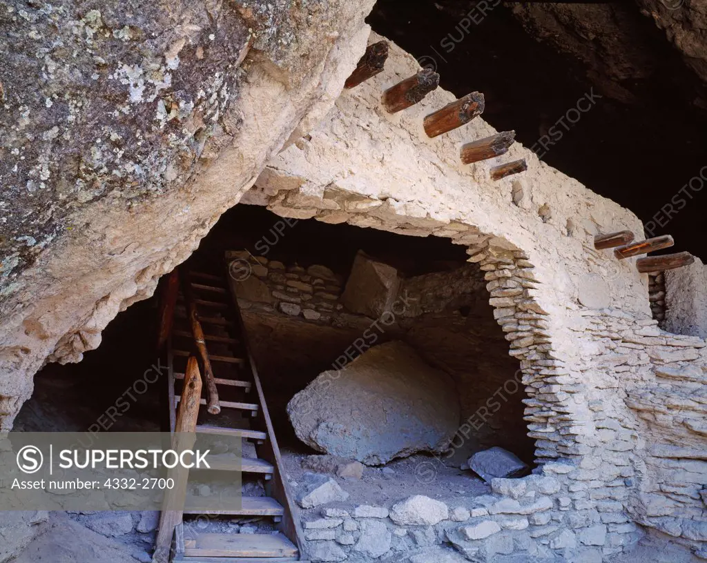 Dwellings of the Mountain Mogollon occupying natural caves at Gila Cliff Dwellings National Monument, New Mexico.