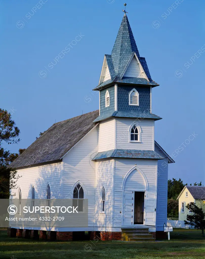 Methodist Church, rebuilt in 1914 following a September storm the year before, ghost town of Portsmouth, Cape Lookout National Seashore, North Carolina.