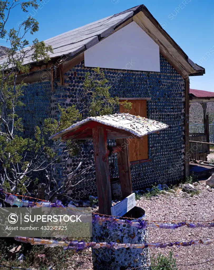 The Bottle House built in 1906 by miner Tom Kelly using some 50,000 beer and liquor bottles, ghost town of Ryholite, Nevada.