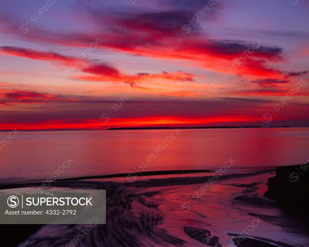 Glorious red sunset over Lake Superior, Lake Superior Provincial Park, Ontario, Canada.