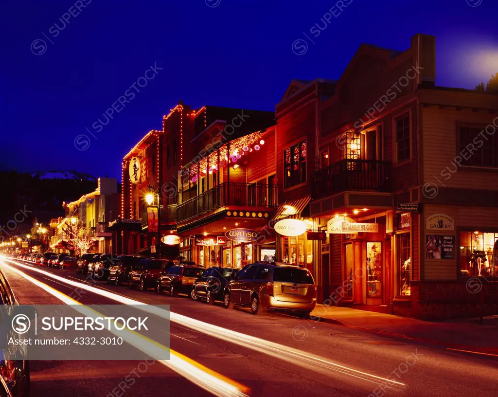Main Street of Park City, established as a silver mining town in 1870 and now a major ski resort town, east side of the Wasatch Range, Utah.