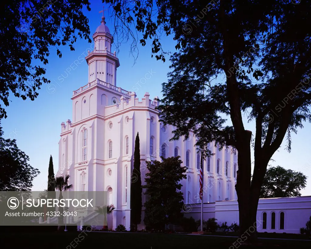 St. George Temple, built of plastered sandstone and dedicated in 1877, Church of Jesus Christ of Latter Day Saints, The Mormons, St. George, Utah.
