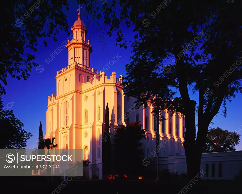 St. George Temple, built of plastered sandstone and dedicated in 1877, Church of Jesus Christ of Latter Day Saints, The Mormons, St. George, Utah.