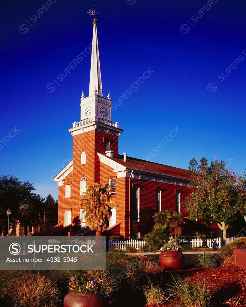 St. George Tabernacle completed in 1871 with three-foot thick limestone walls in teh basement and two-and-one-half-foot thick red sandstone walls, St. George, Utah.