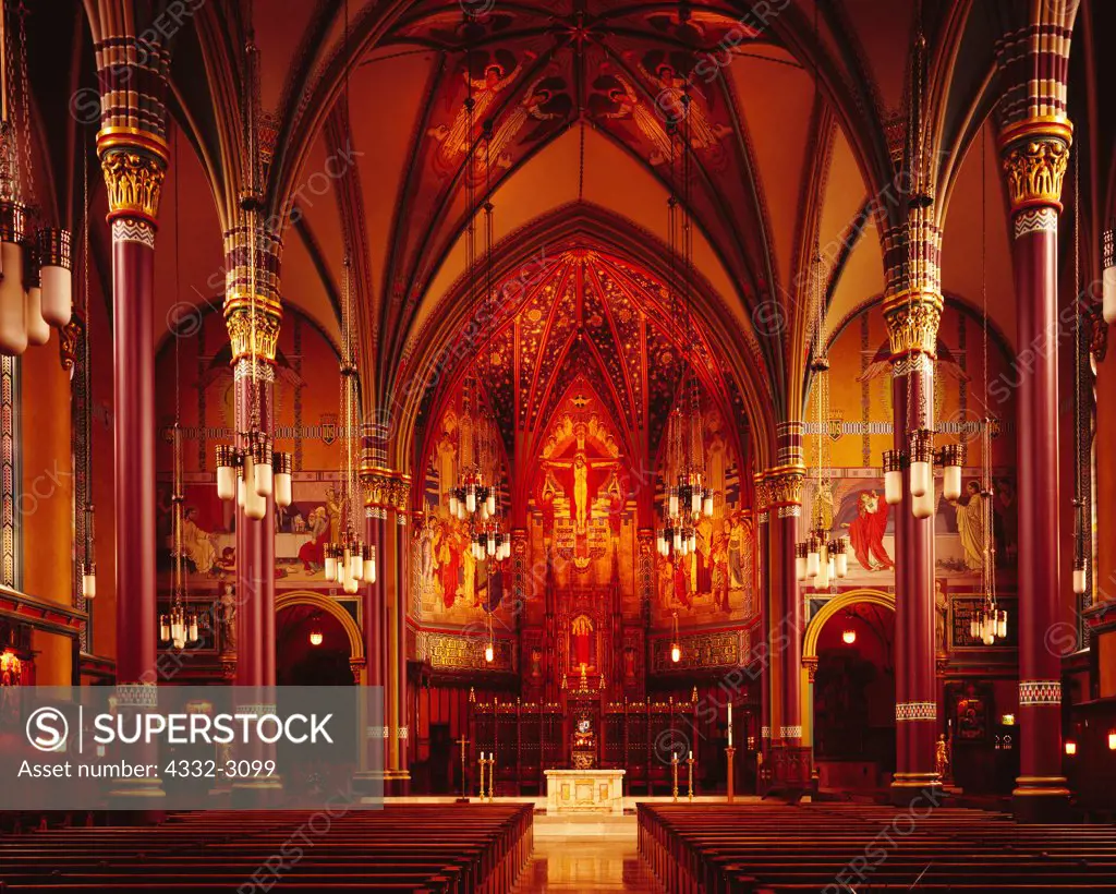 Interior of the Cathedral of the Madeleine completed in 1918 in a Spanish Gothic Style, Salt Lake City, Utah.