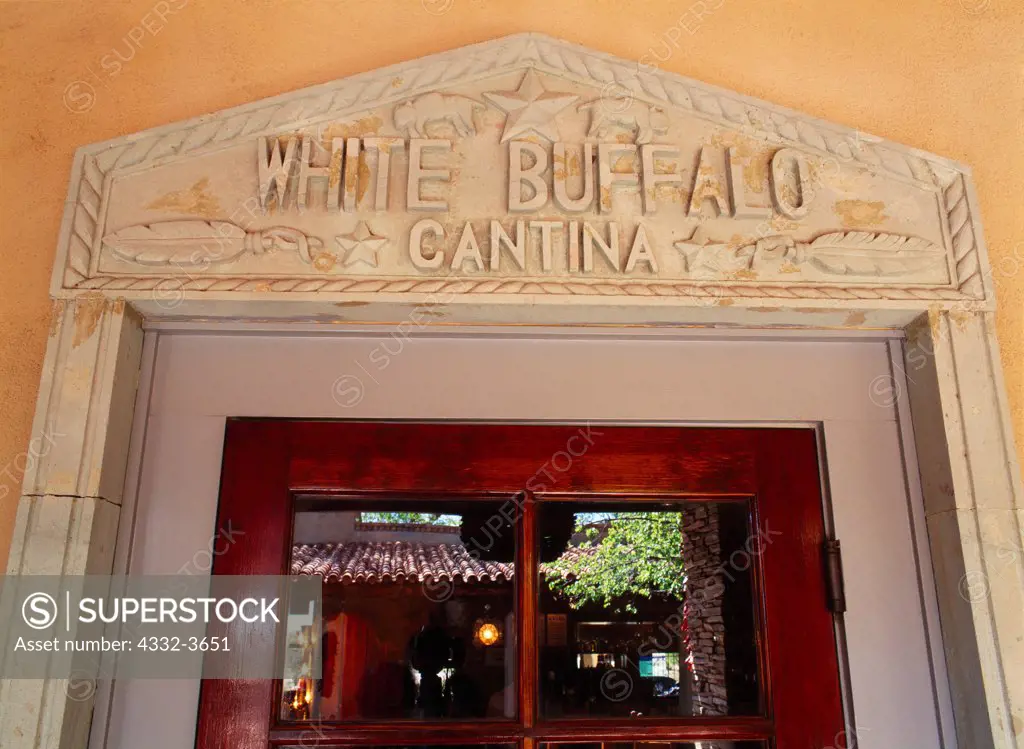USA, Texas, Marathon, Entrance to White Buffalo Cantina, historic Gage Hotel